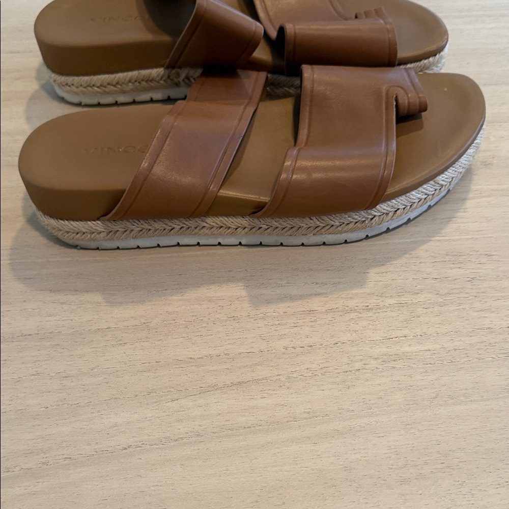 Vince Leather Espadrille Platform Slide Sandals Brown Size 7 - Picture 4 of 6